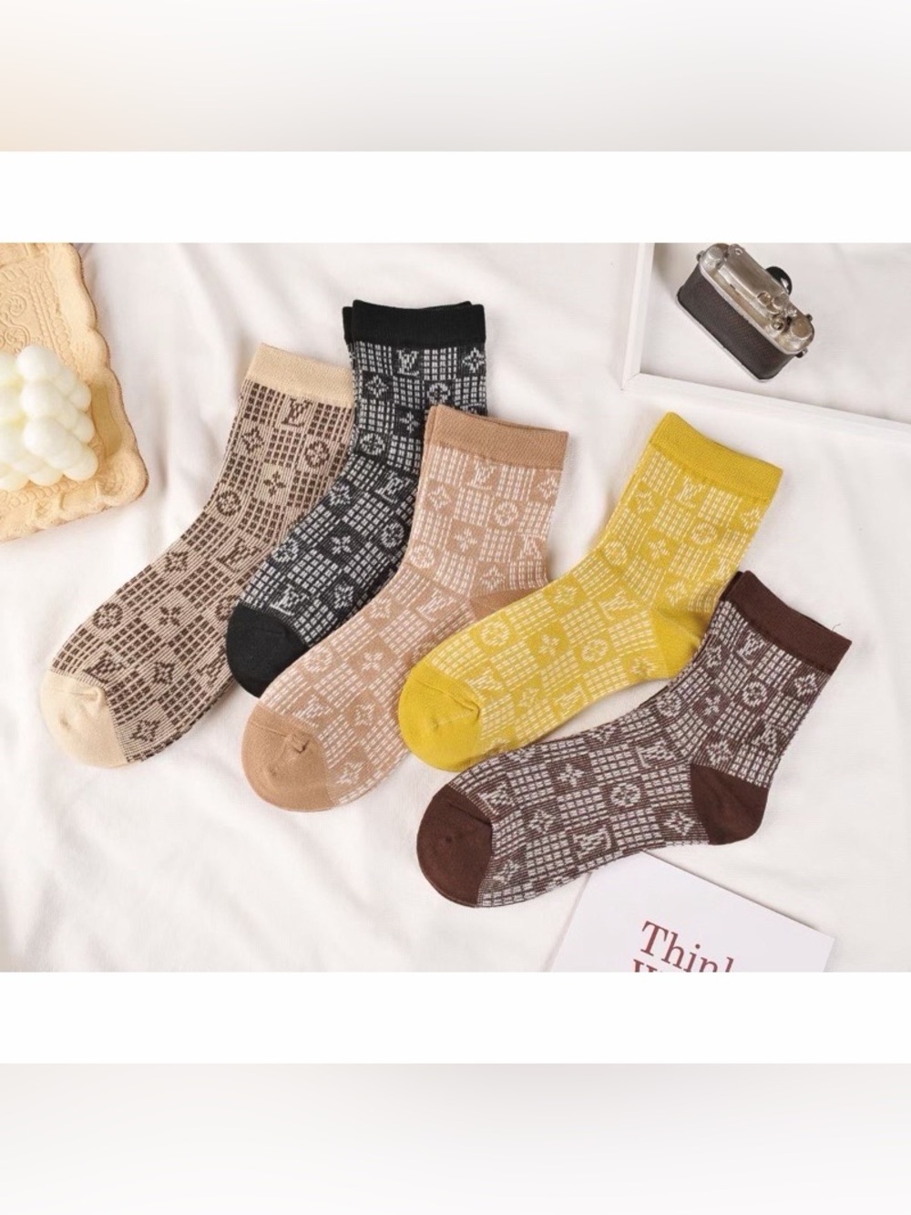 Designer Logo Pattern Knit Socks - Noir / Gris Anthracite - Picture 3 of 3